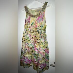 Leifsdottir Anthropologie Rainbow Confetti SILK pleated ruffle dress size 6